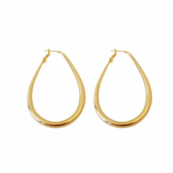 GOLD TEARDROP HOOP EARRINGS - Picture 2 of 3